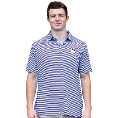 Georgia Southern Navy White Stripe Columbia Polo with Academic Logo